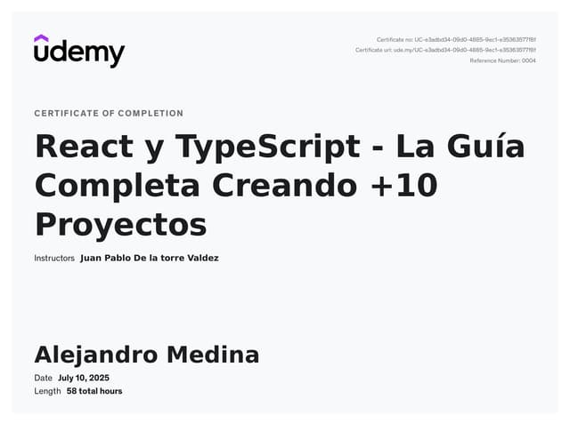 Certificación de React en Udemy